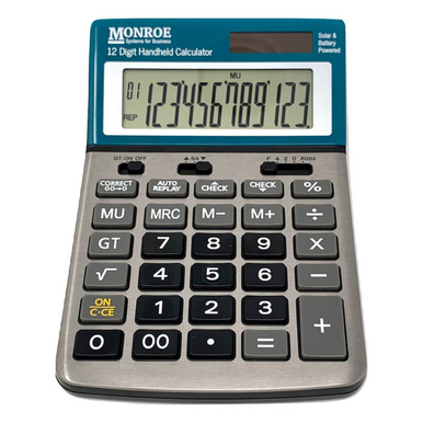 Monroe Handheld 12-Digit Calculator With Check And Correct Functionality