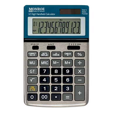 Monroe Handheld 12-Digit Calculator With Check And Correct Functionality
