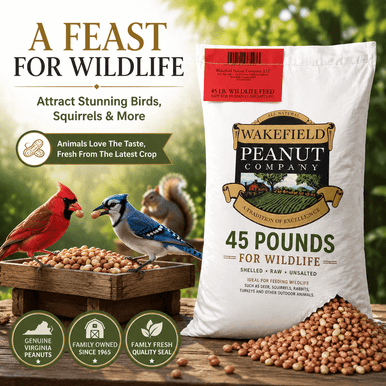 Wakefield Peanut Company 45 lb shelled animal peanuts for attracting birds, squirrels, and backyard wildlife