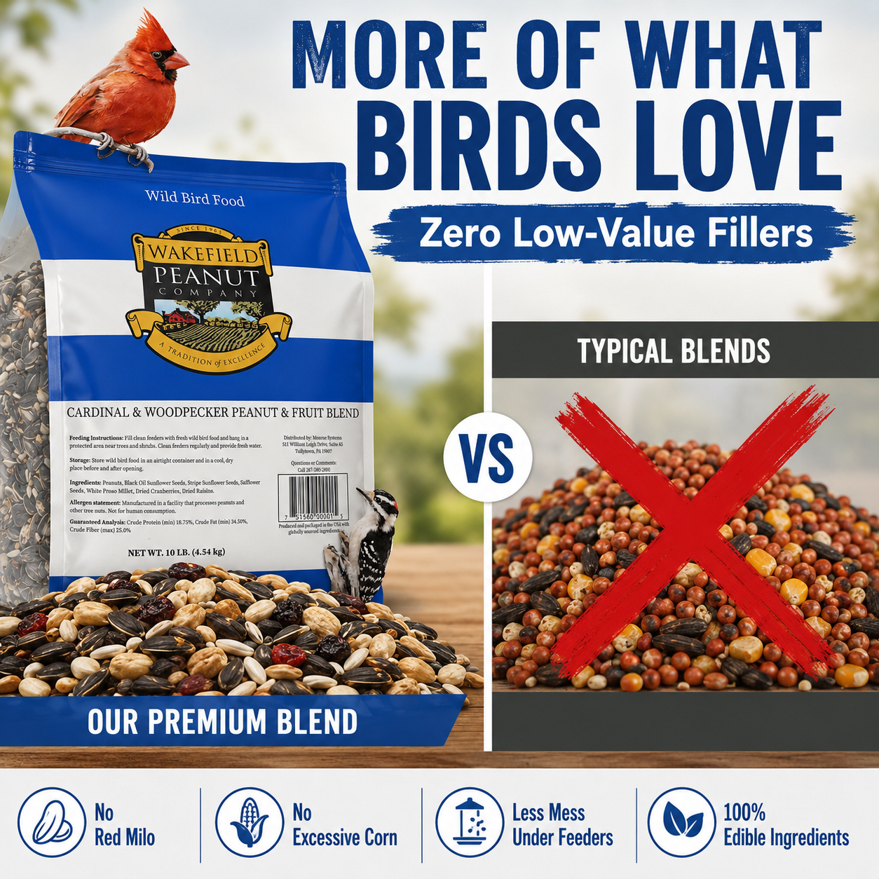 Wakefield premium cardinal bird seed blend with no red milo or excessive corn fillers
