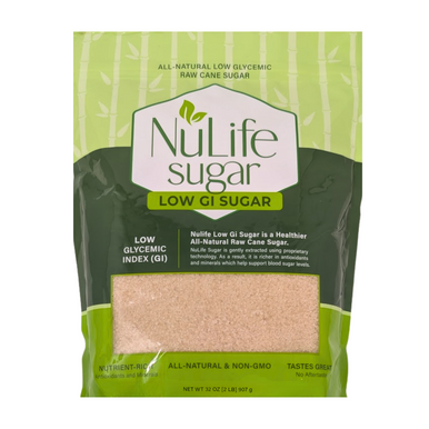 NuLife Low GI Sugar, 2 Pound Bag, All-Natural Low Glycemic Raw Sugar Cane