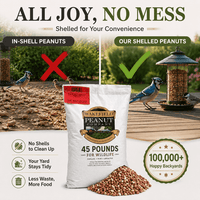 Wakefield Virginia shelled animal peanuts with no shells to clean up for bird feeders and backyard wildlife