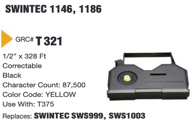 GRC Compatible Swintec 1146, 1186 Ink Ribbon (Black) (T321)