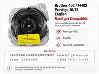 Brother 402 M402 Prestige 10/12 compatibility graphic for English Rarotype daisywheel and compatible Brother machines