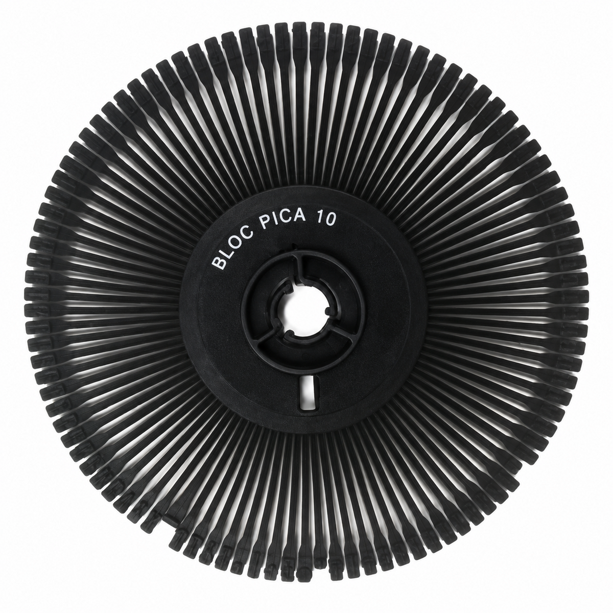 Nakajima and Swintec Bloc Pica 10 printwheel with identifying text on the center hub