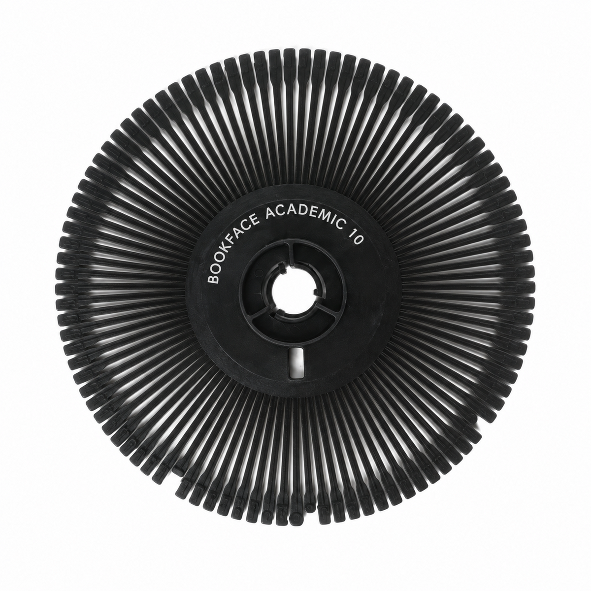 Nakajima and Swintec Bookface Academic 10 printwheel with identifying text on the center hub