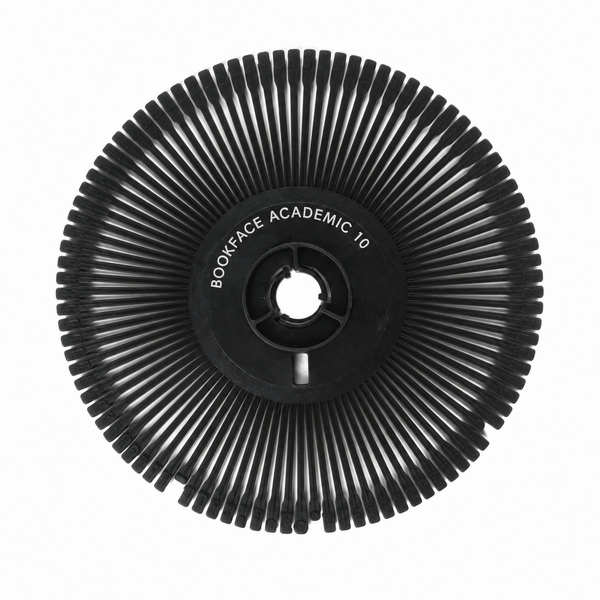 Nakajima and Swintec Bookface Academic 10 printwheel with identifying text on the center hub