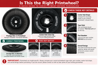 Nakajima Prestige Elite 12 R051033 printwheel identification guide showing the center hub, part number, radial design, and fitment checks