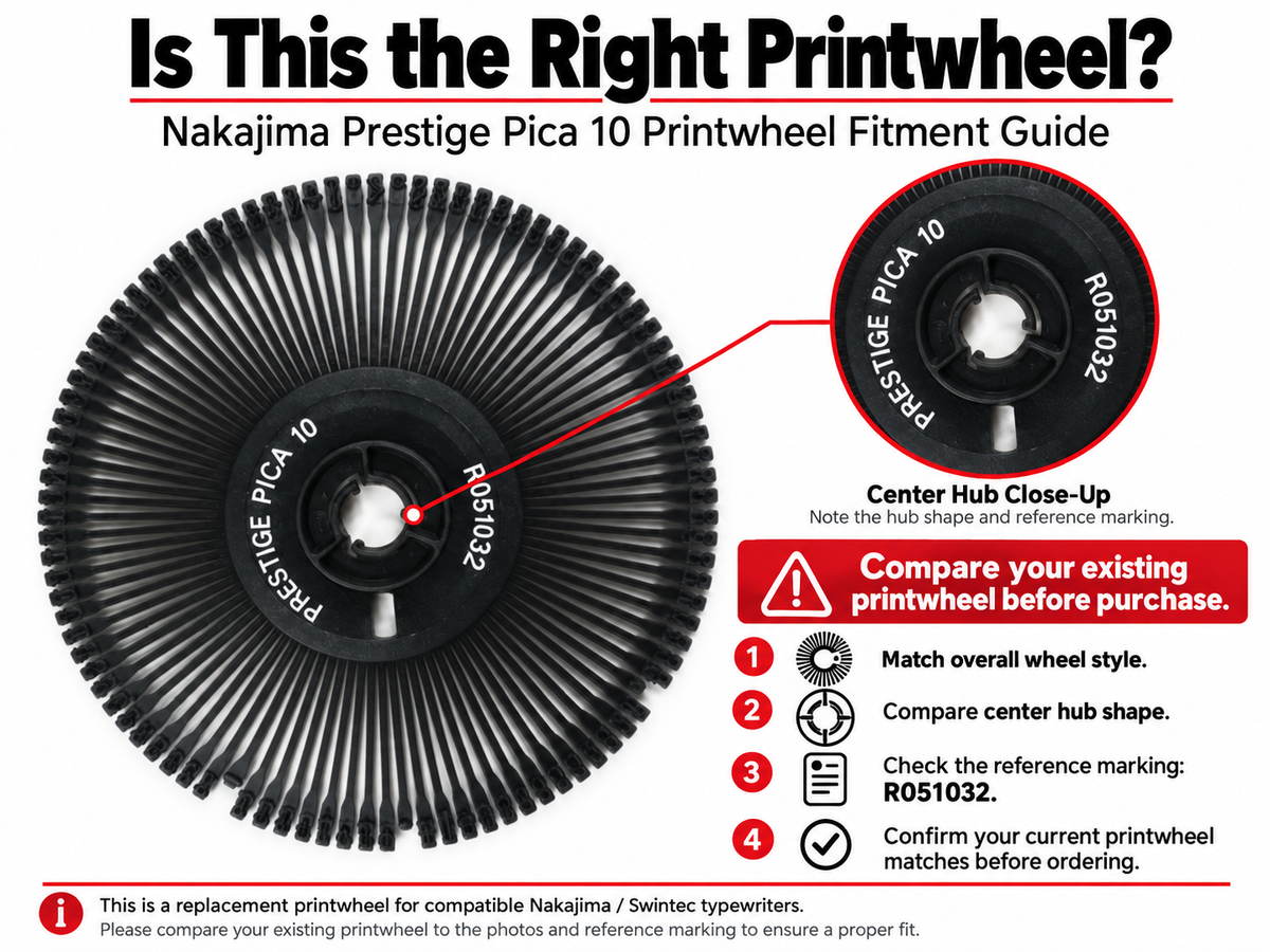 Nakajima Prestige Pica 10 R051032 printwheel fitment guide showing the center hub, mounting shape, and identification markings
