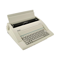 Royal Scriptor portable electronic typewriter angled view with paper support open