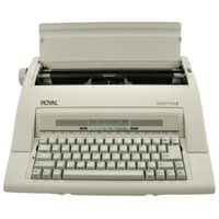 Royal Scriptor II 69147T electronic typewriter front view with paper support open and LCD keyboard visible