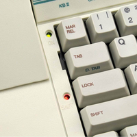 Close-up of Royal Scriptor II keyboard showing margin release, tab, lock, shift keys and status indicator lights