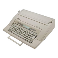 Royal Scriptor II electronic typewriter with top cover closed and built-in carrying handle extended