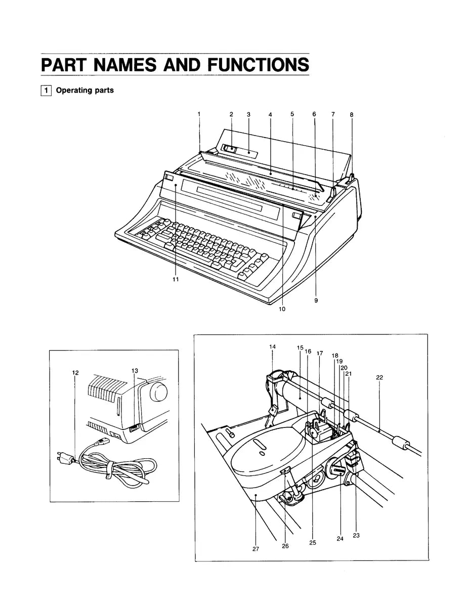 Archive manual illustration of the Nakajima AE-830 typewriter